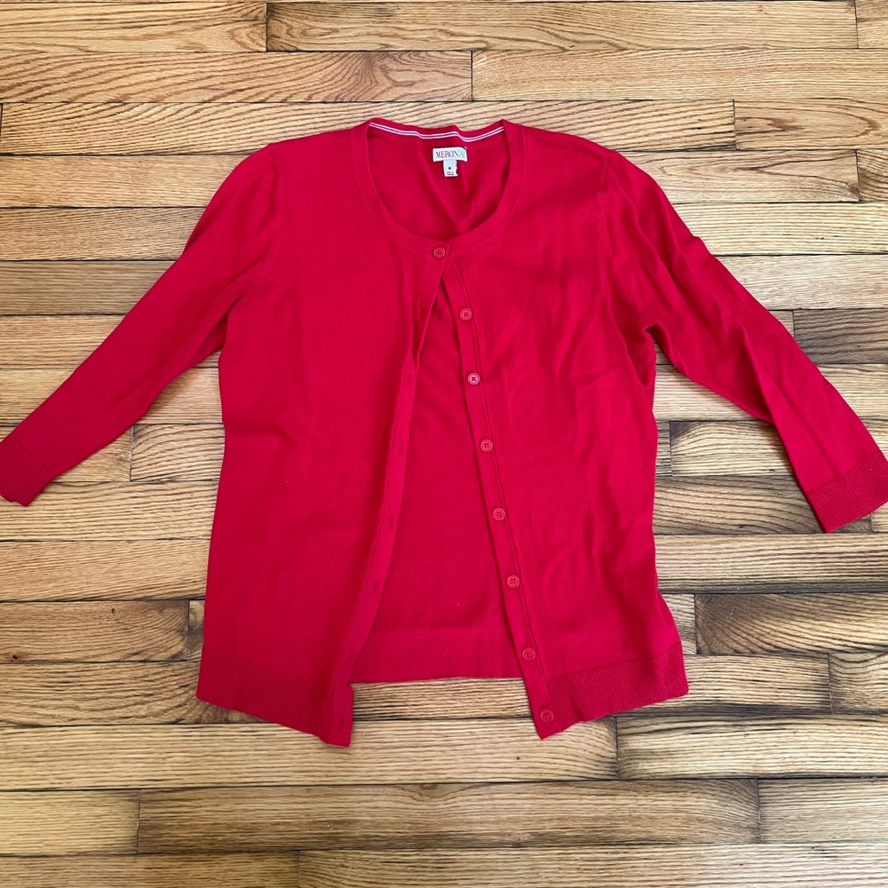 Red cardigan